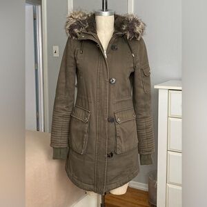 Womens BCBGeneration olive green military jacket w/ dragon embroidery insize XS